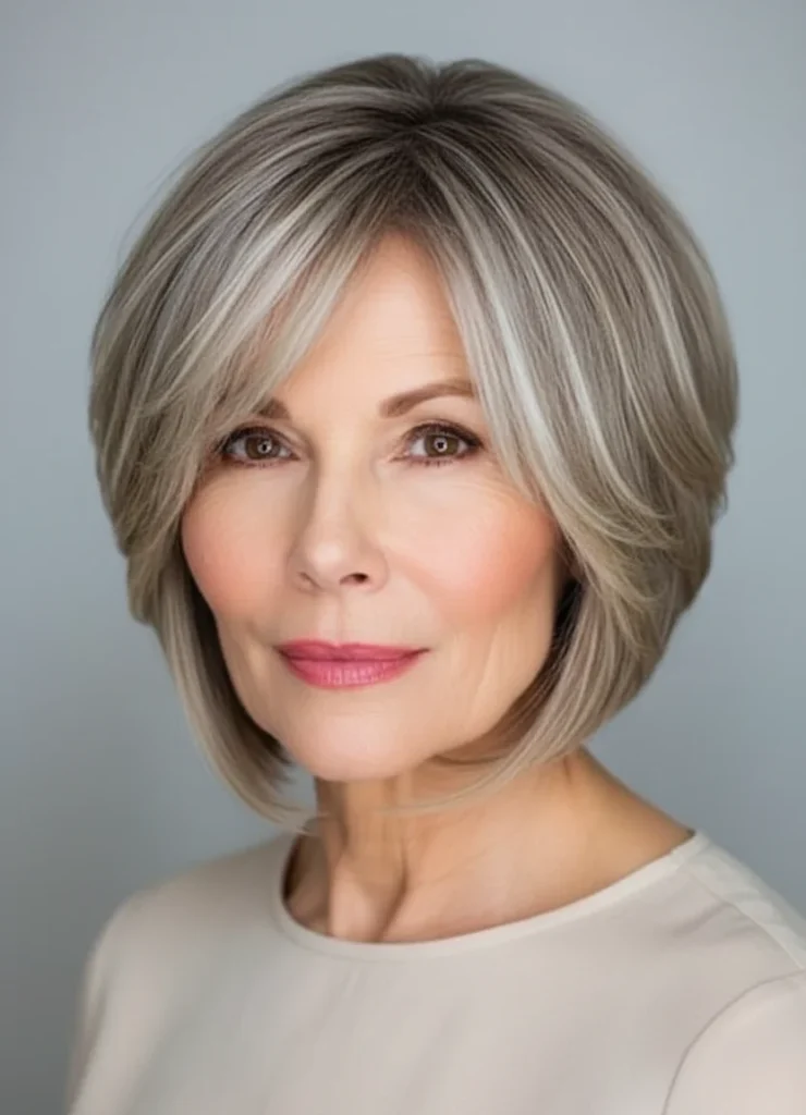 Abgerundete gestufte Locken mit Pony