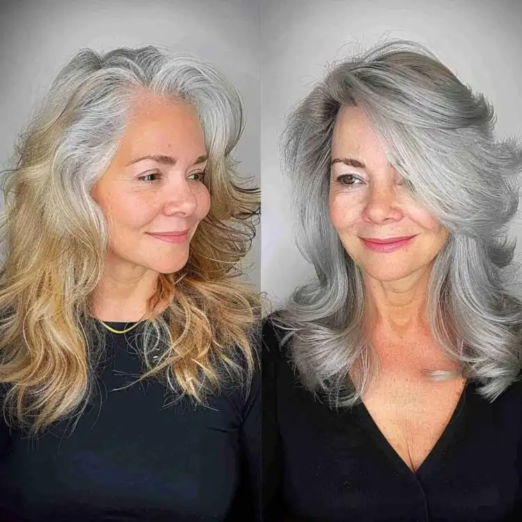 Blond zu silberfarben – mittellanges Makeover ab 50