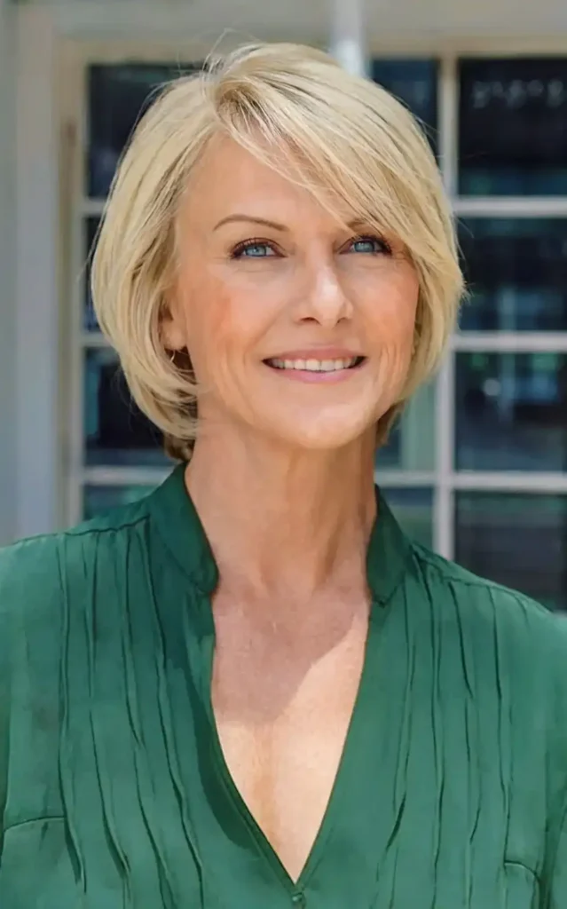  Blonde Stufen mit einem schwungvollen Pony ab 50