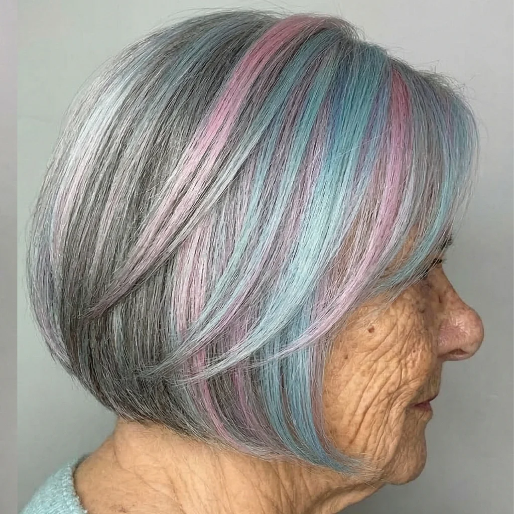 Bob mit mehrfarbigen Strähnchen