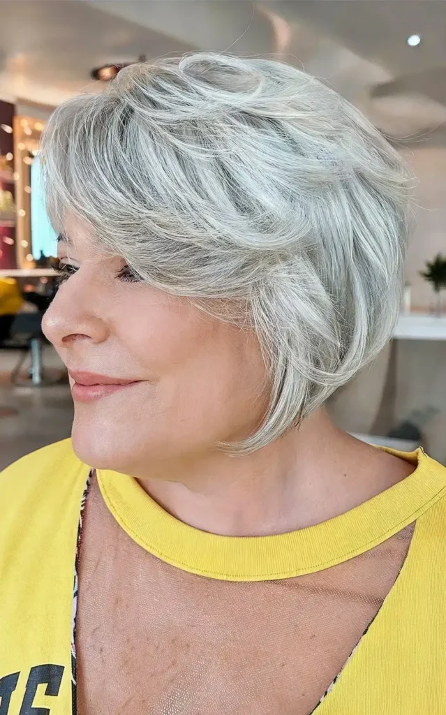 Gefiederter Silber-Bob mit seitlichem Pony ab 50