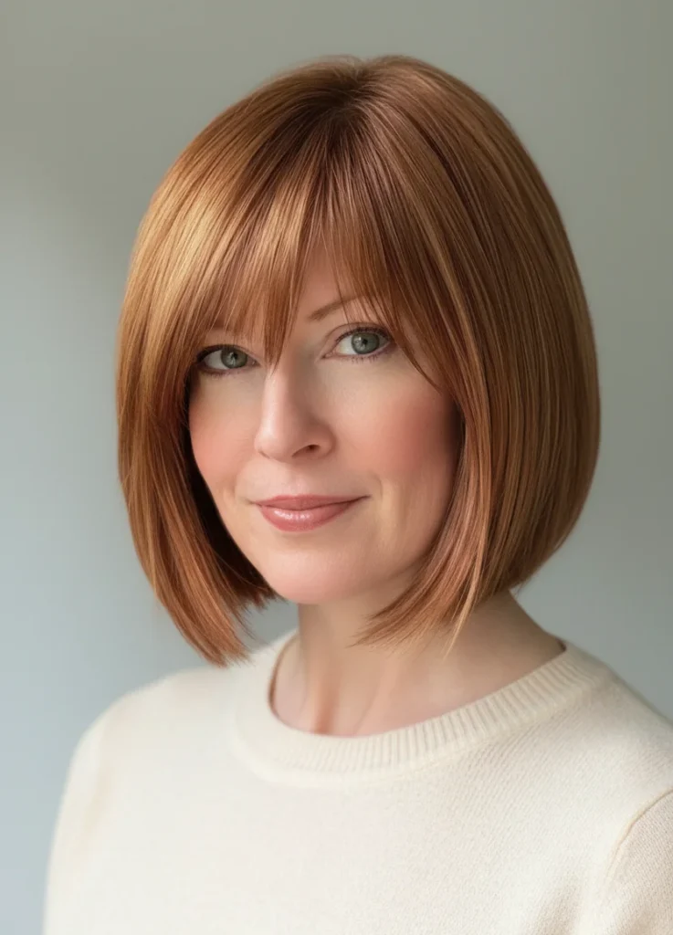 Klassischer kastanienbrauner Bob mit Pony