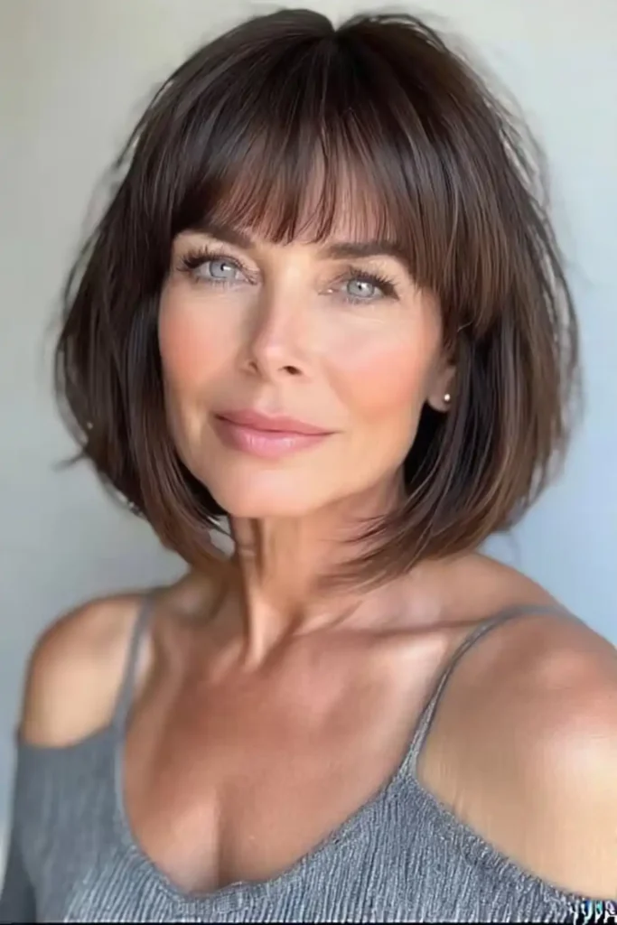 Mehrstufiger Bob mit Pony über fünfzig