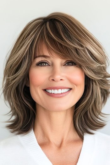 Mehrstufiger langer Bob mit seitlich gefegtem Pony ab 50