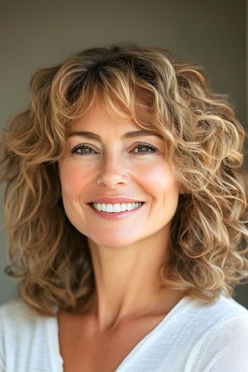 Mittellange Locken mit Pony über fünfzig