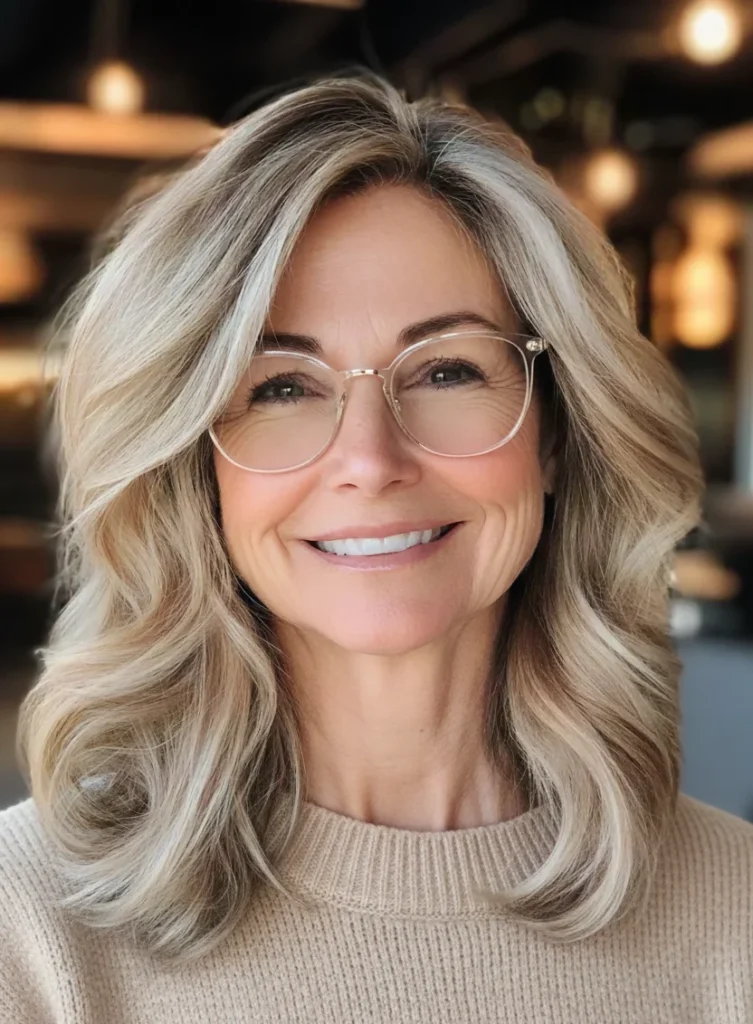 Natürliche Wellen mit blondem Balayage