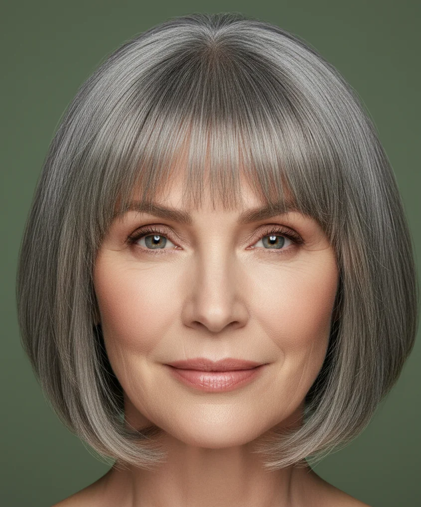 Natürlicher grauer Bob mit Pony