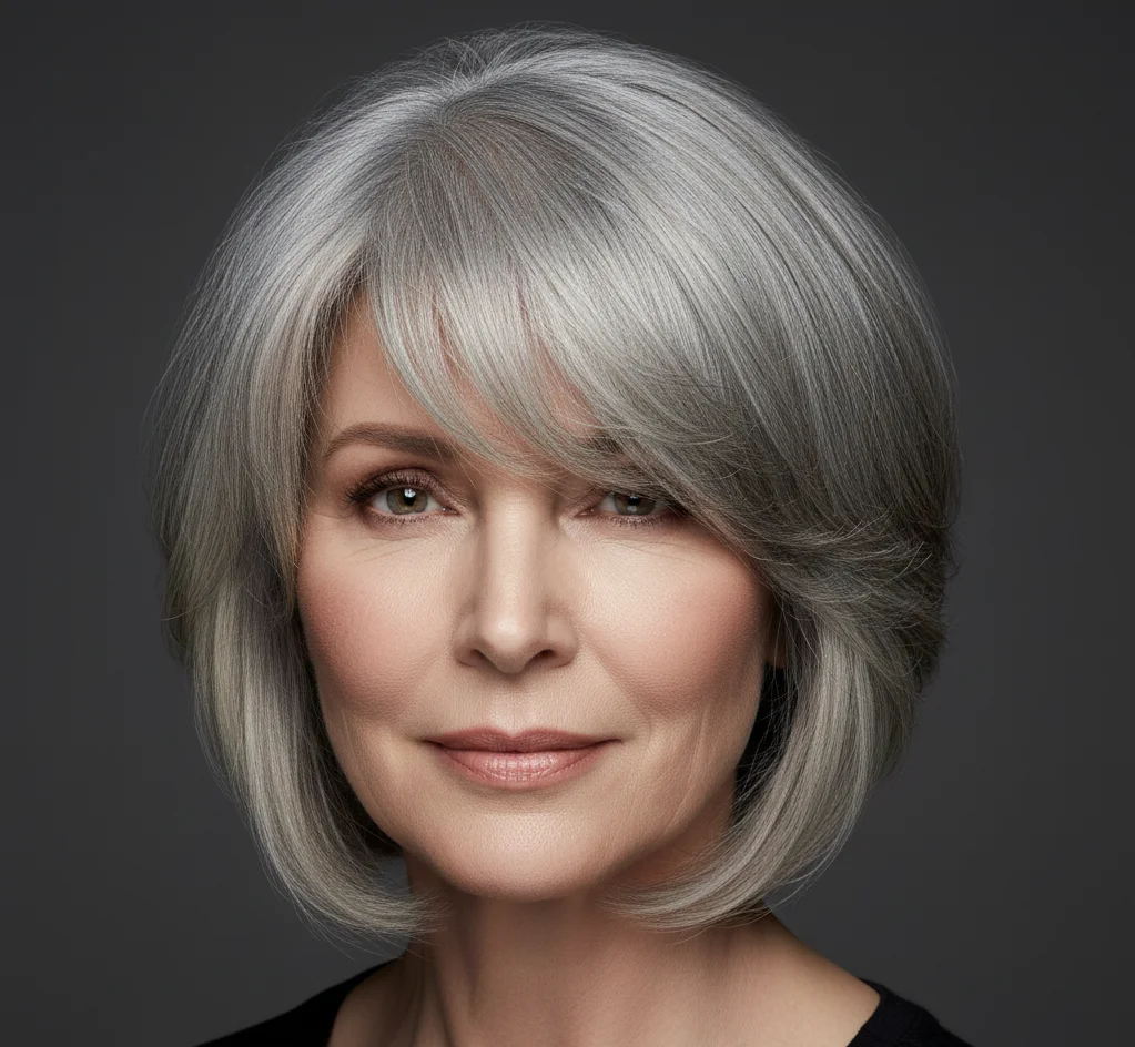 Raffinierter silberner gestufter Bob ab 50