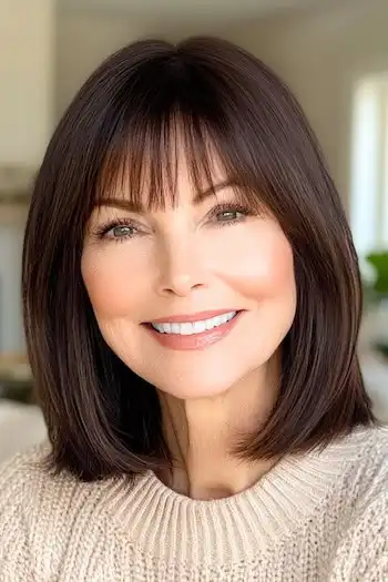 Schulterlanger Bob mit Pony über fünfzig