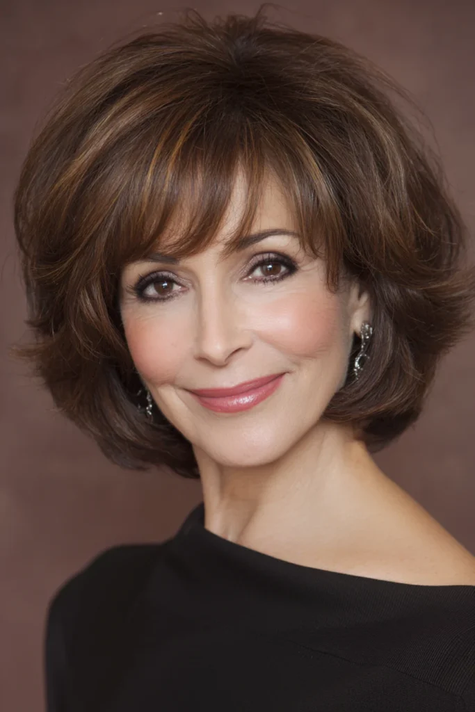 Strukturierter warmer kastanienbrauner Stufenschnitt ab 50