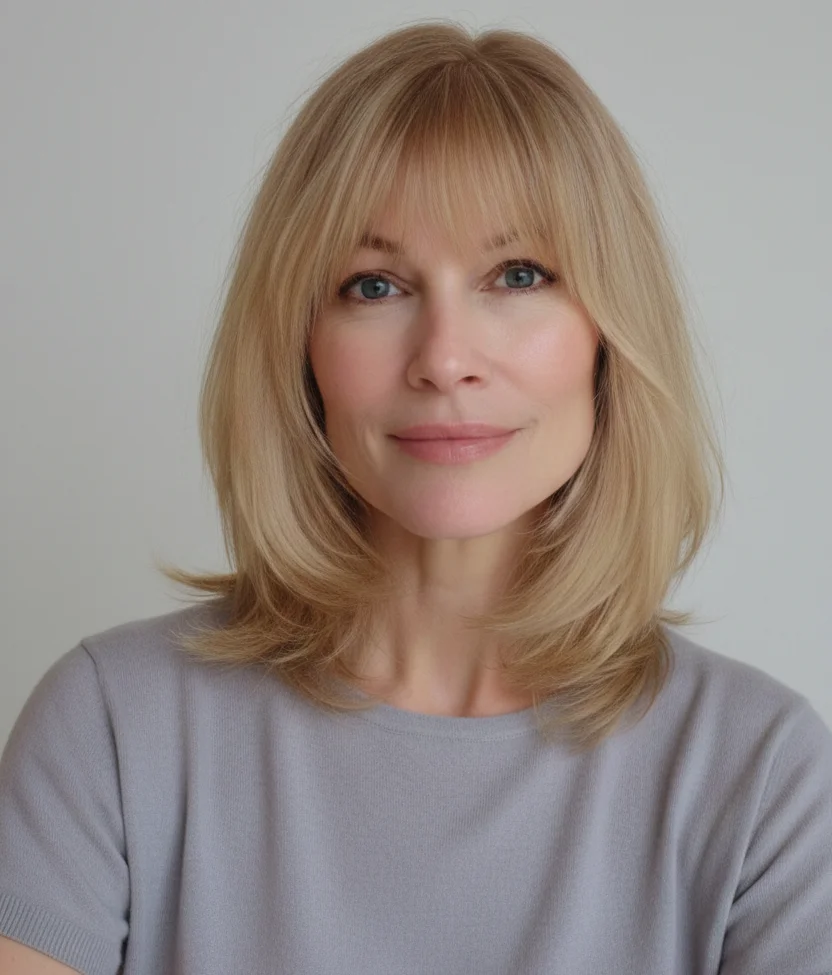 Stufiger Schnitt mit ausgeblasenem Pony