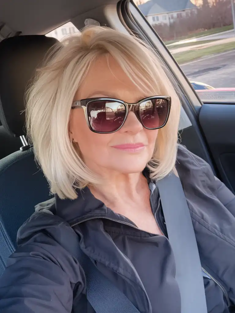 Voluminöser blonder Long Bob über 50