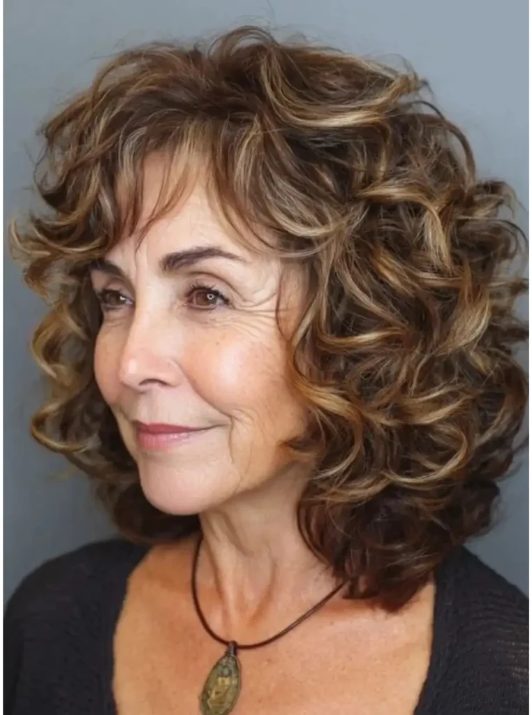 Gestufte Bob Frisuren für Frauen ab 50 mit Locken für einen weichen und voluminösen Look