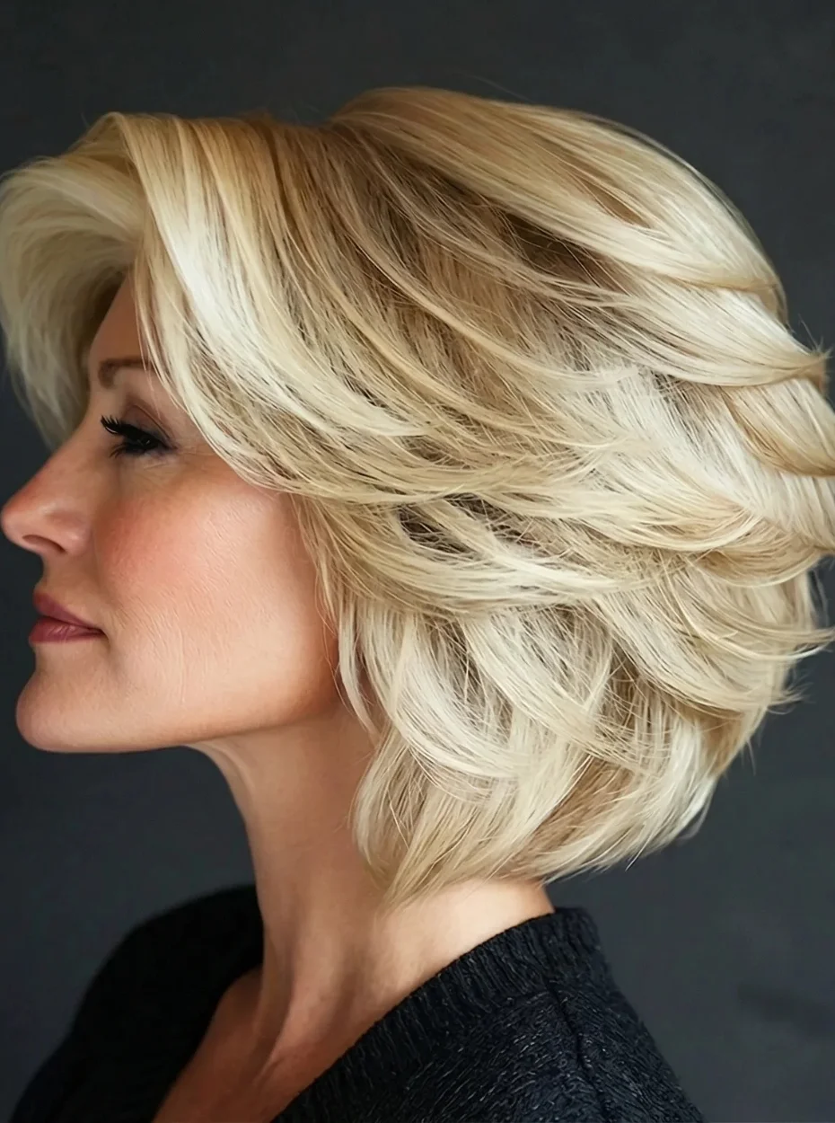 Gefederter Stufenschnitt für Frauen ab 50 mit sanften, federnden Schichten und modernem Look