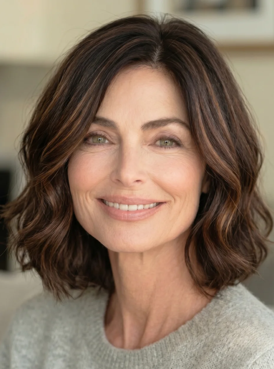 Gewellter Stufenschnitt für Frauen ab 50 mit sanften Wellen und modernem Look
