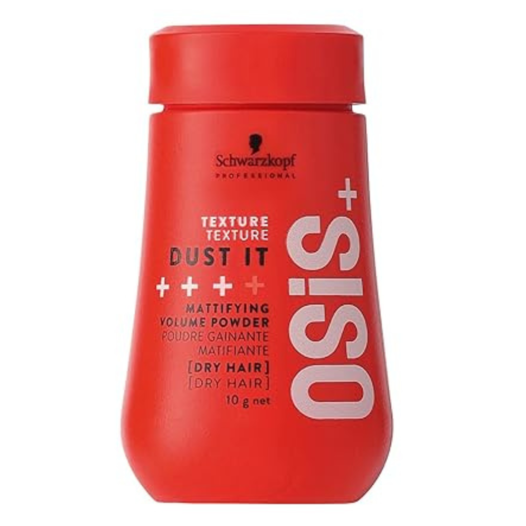 Schwarzkopf OSiS+ Dust It Mattifying Volume Powder für trockenes Haar in roter 10-g-Verpackung zur Erzeugung von Volumen und texturierter Frisur.
