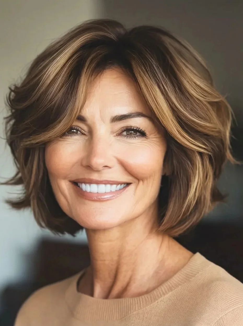 Voluminöser Stufenschnitt für Frauen ab 50 mit natürlichem Volumen und modernem Look
