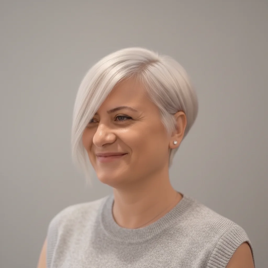  Abgewinkelter asymmetrischer Pixie mit Platinblond