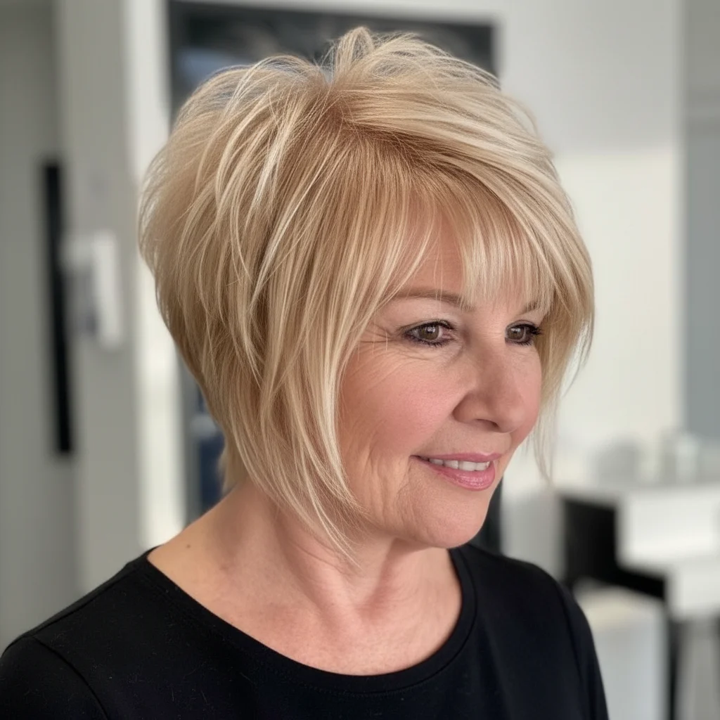 Asymmetrischer Bob mit Honig-Strähnchen