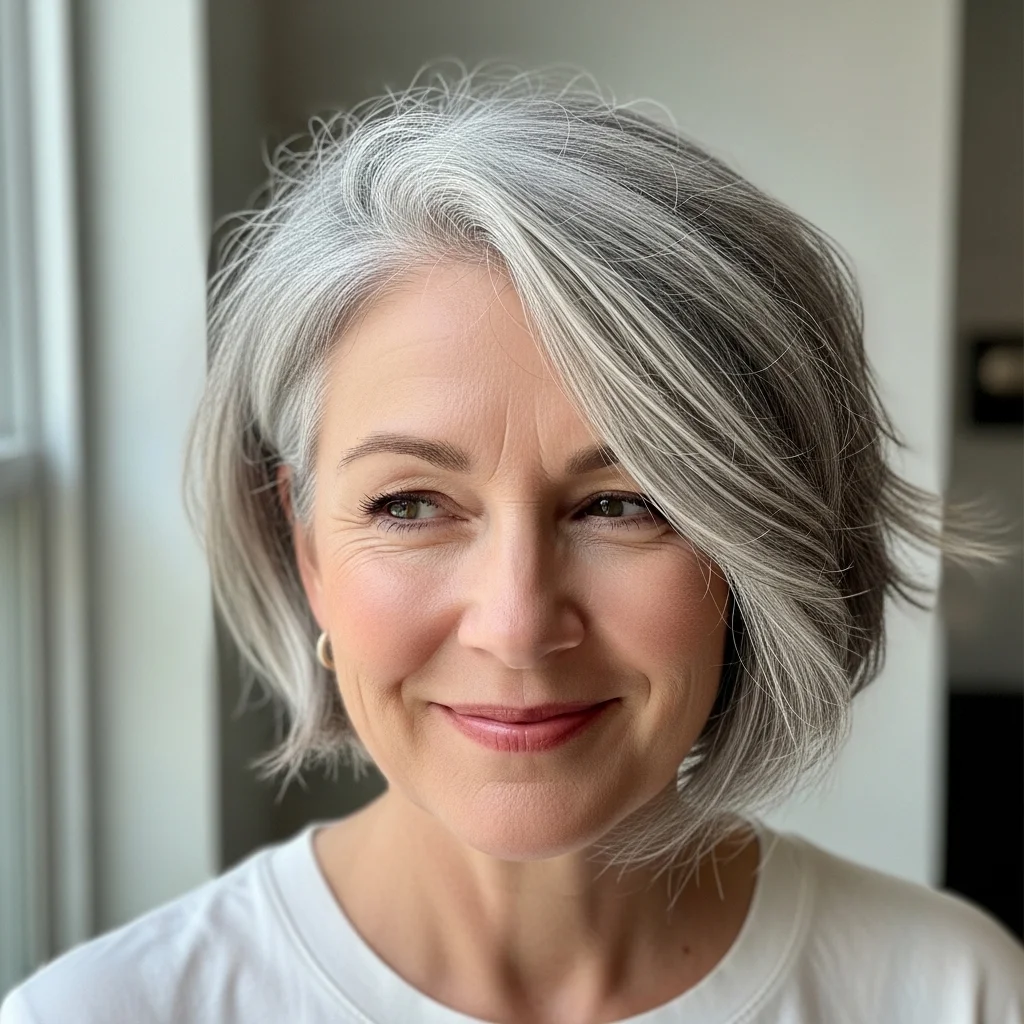 Asymmetrischer Bob mit natürlichem Grauschimmer