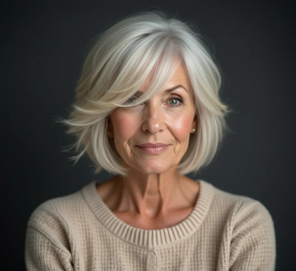 Fließender gestufter Bob mit seitlichem Pony