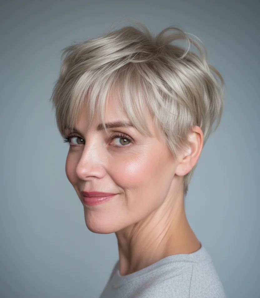 Gestufter Pixie-Schnitt mit seitlichem Pony