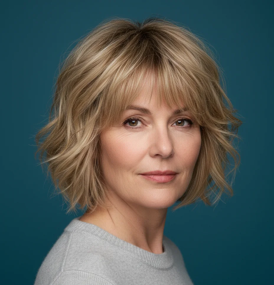 Gewellter gestufter Bob mit leichtem Pony