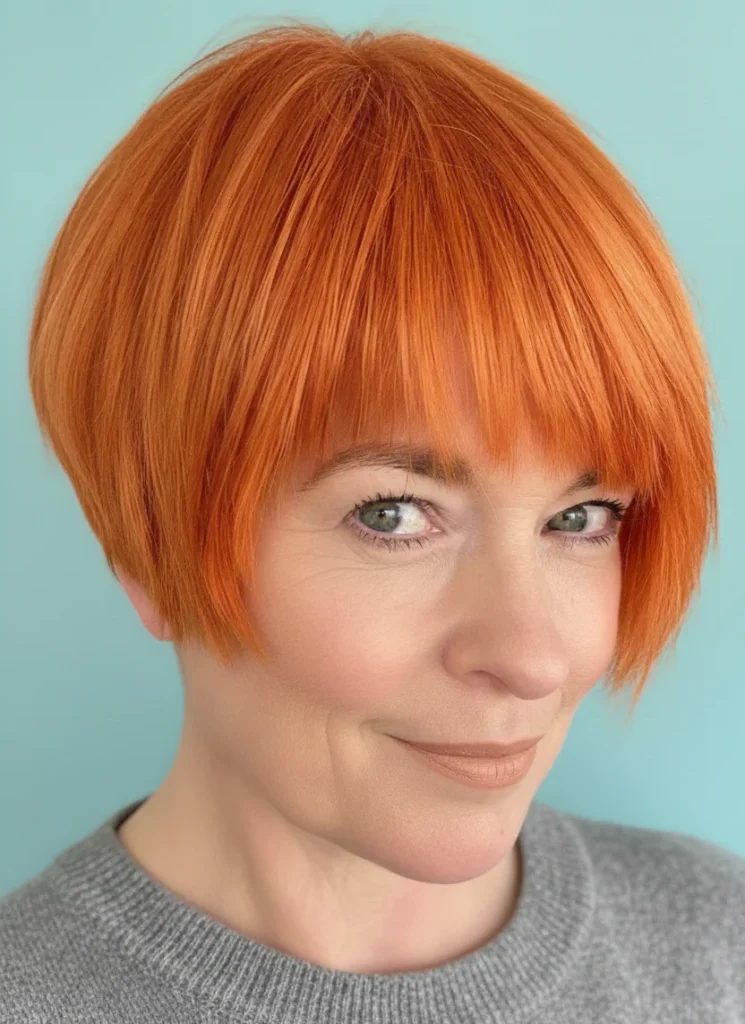 Glatter Stufenschnitt mit vollem Pony