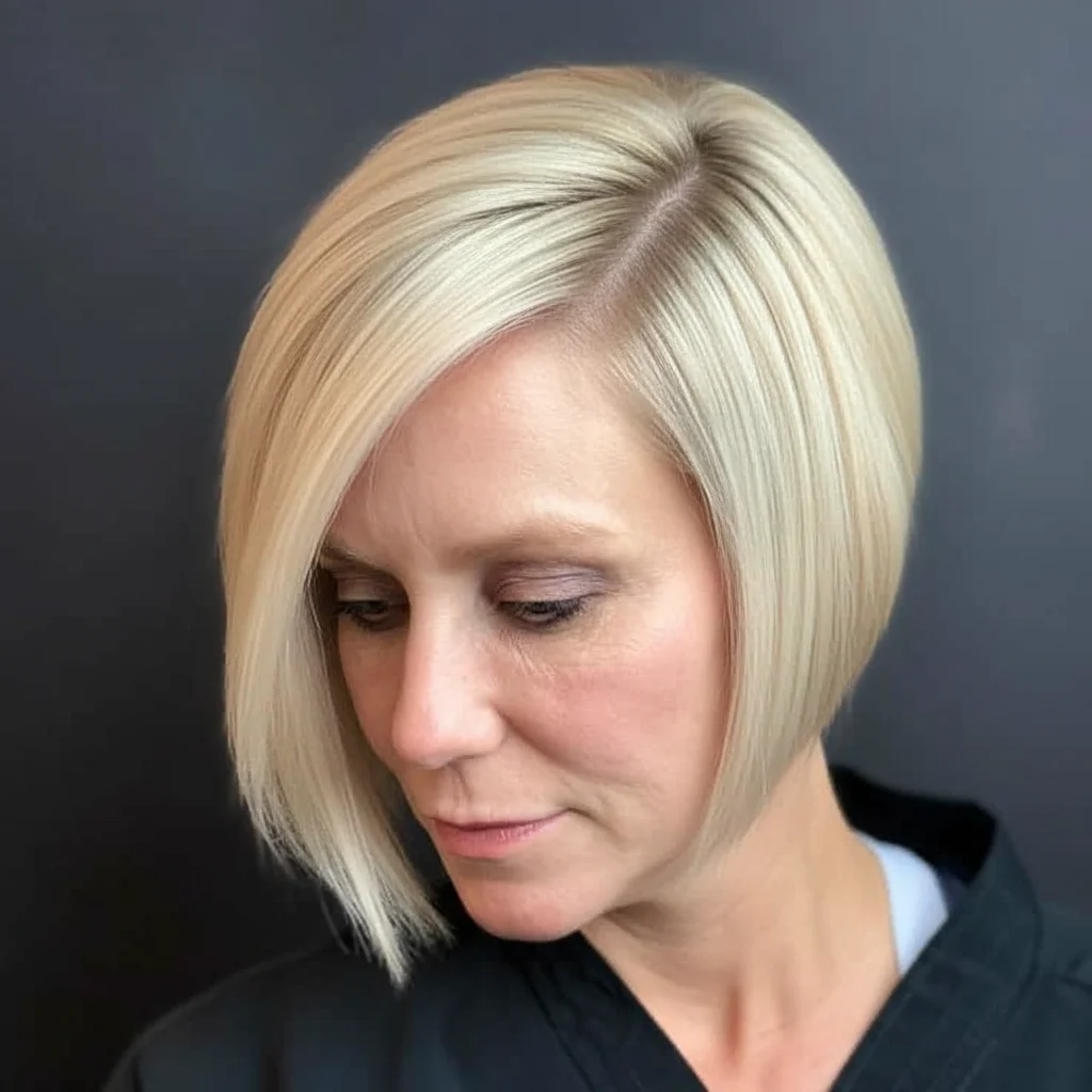 Glatter abgewinkelter Lob mit champagnerblonden Strähnchen