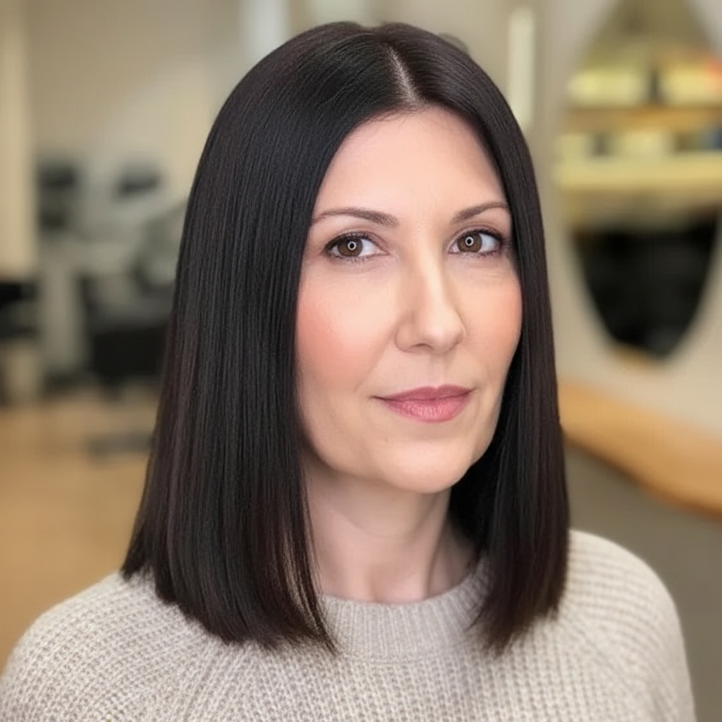 Glattes mittellanges Haar in Espressobraun