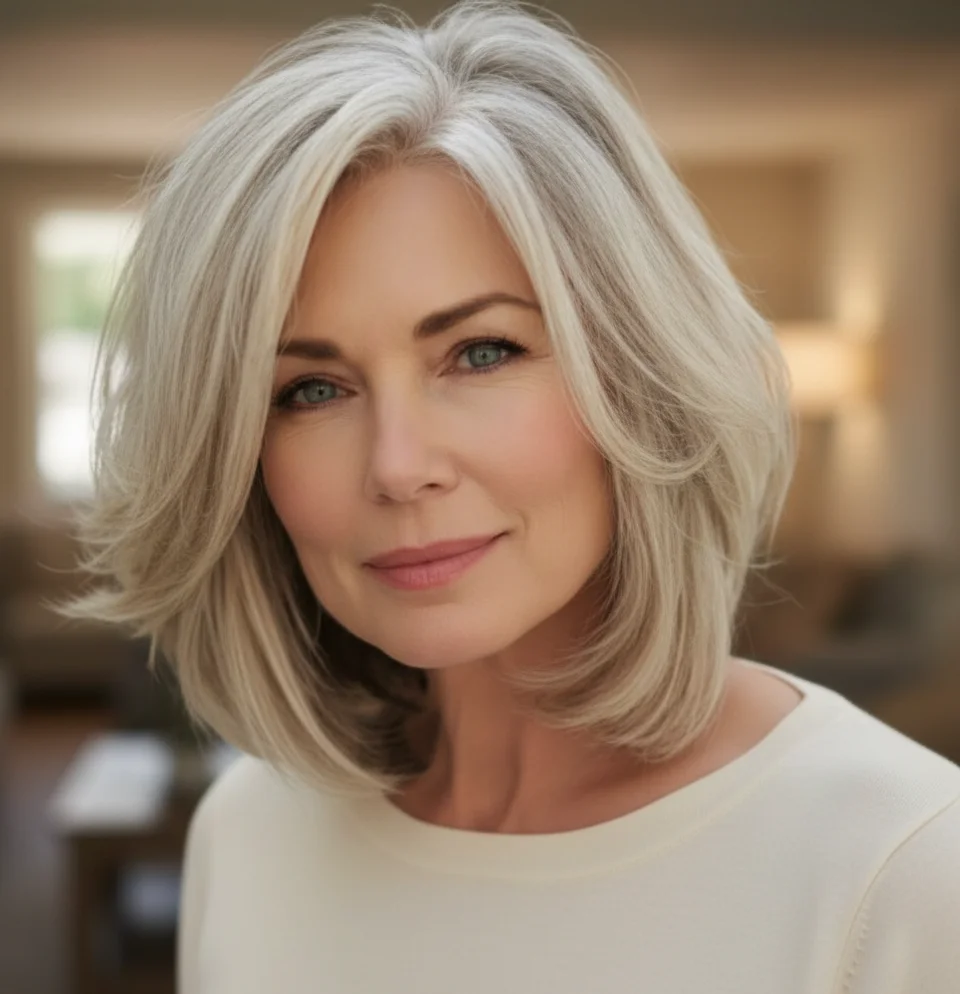 Klassischer schulterlanger Schnitt mit seitlichem Pony