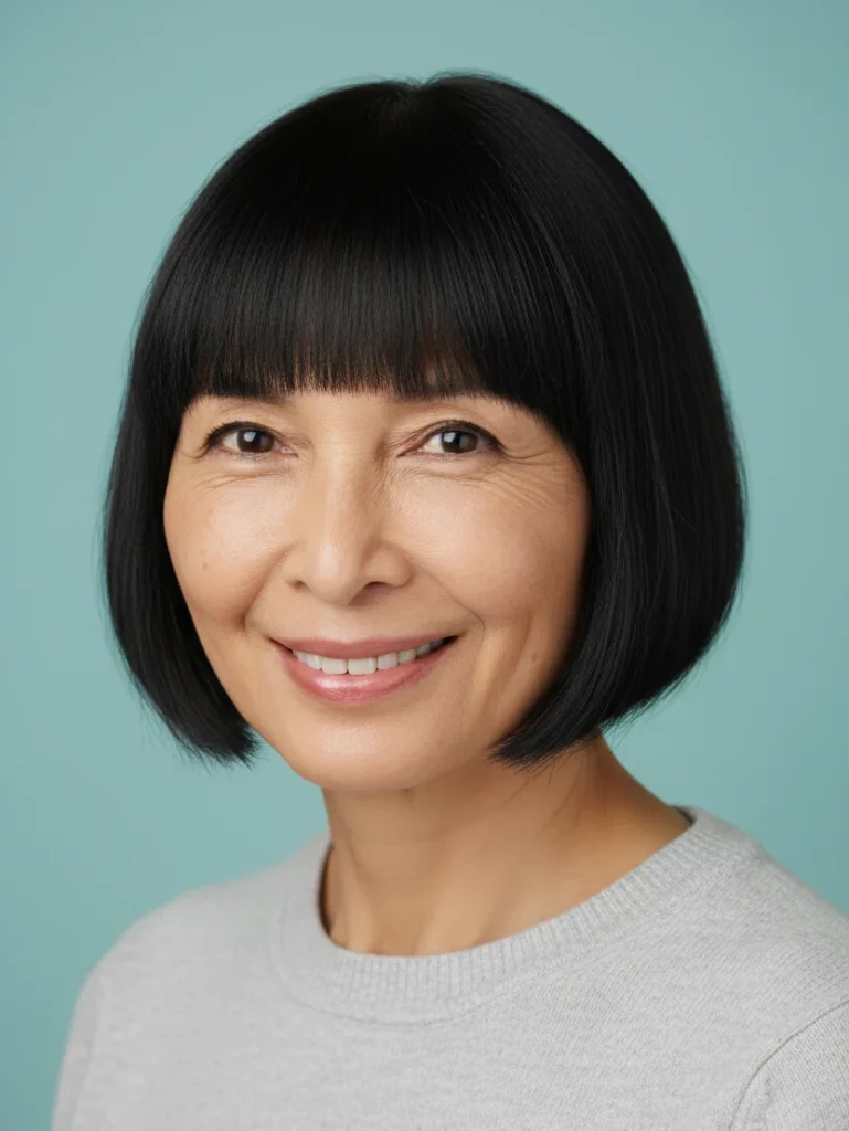 Klassischer stumpfer Bob mit geradem Pony