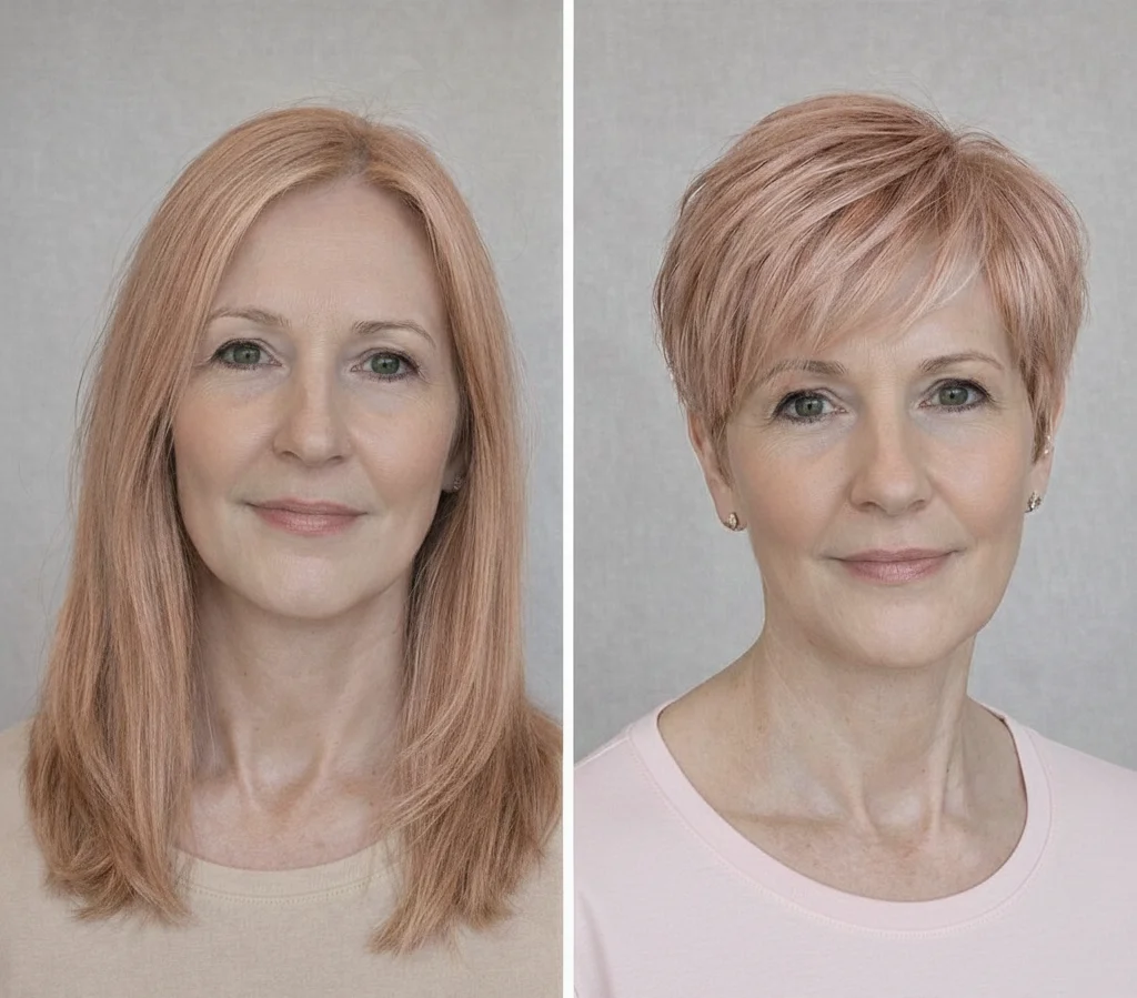 Kurzer Pixie-Makeover für feines Haar