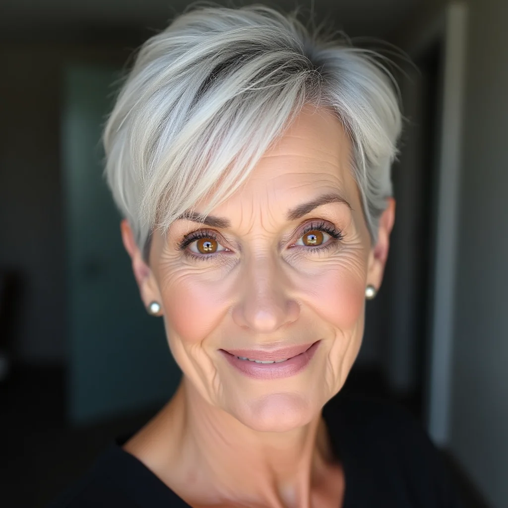 Kurzer Pixie-Schnitt mit gefiederten Pony