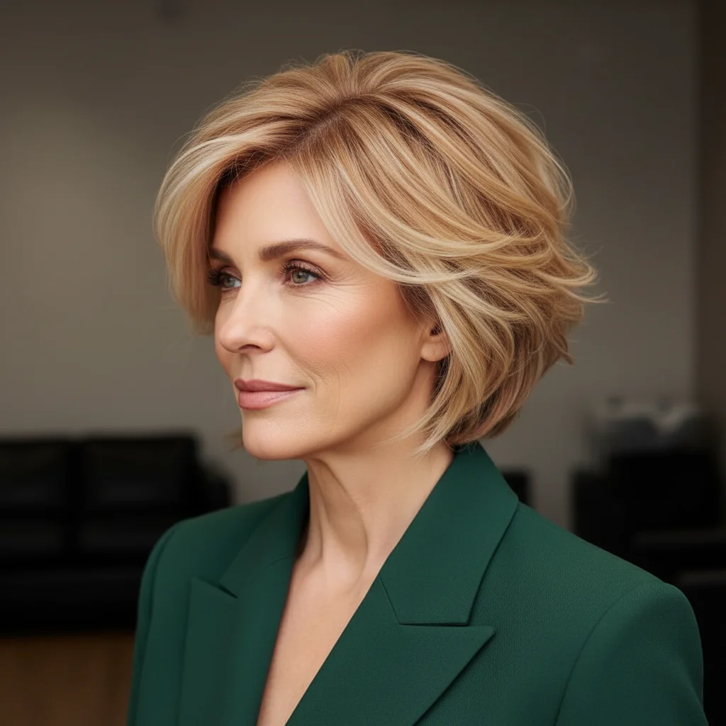 Kurzer Shag mit weichen Wellen und Erdbeerblond