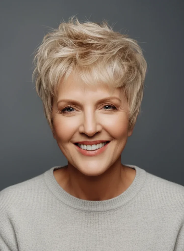 Kurzer strukturierter Pixie-Schnitt mit feinem Pony