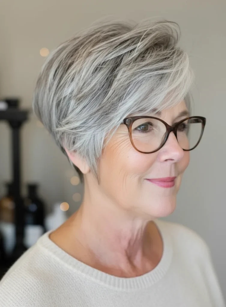 lagiger silberner Pixie mit Seitenscheitel