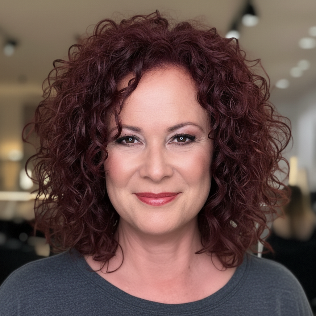 Mittellanges lockiges Haar mit warmem Rotbraun