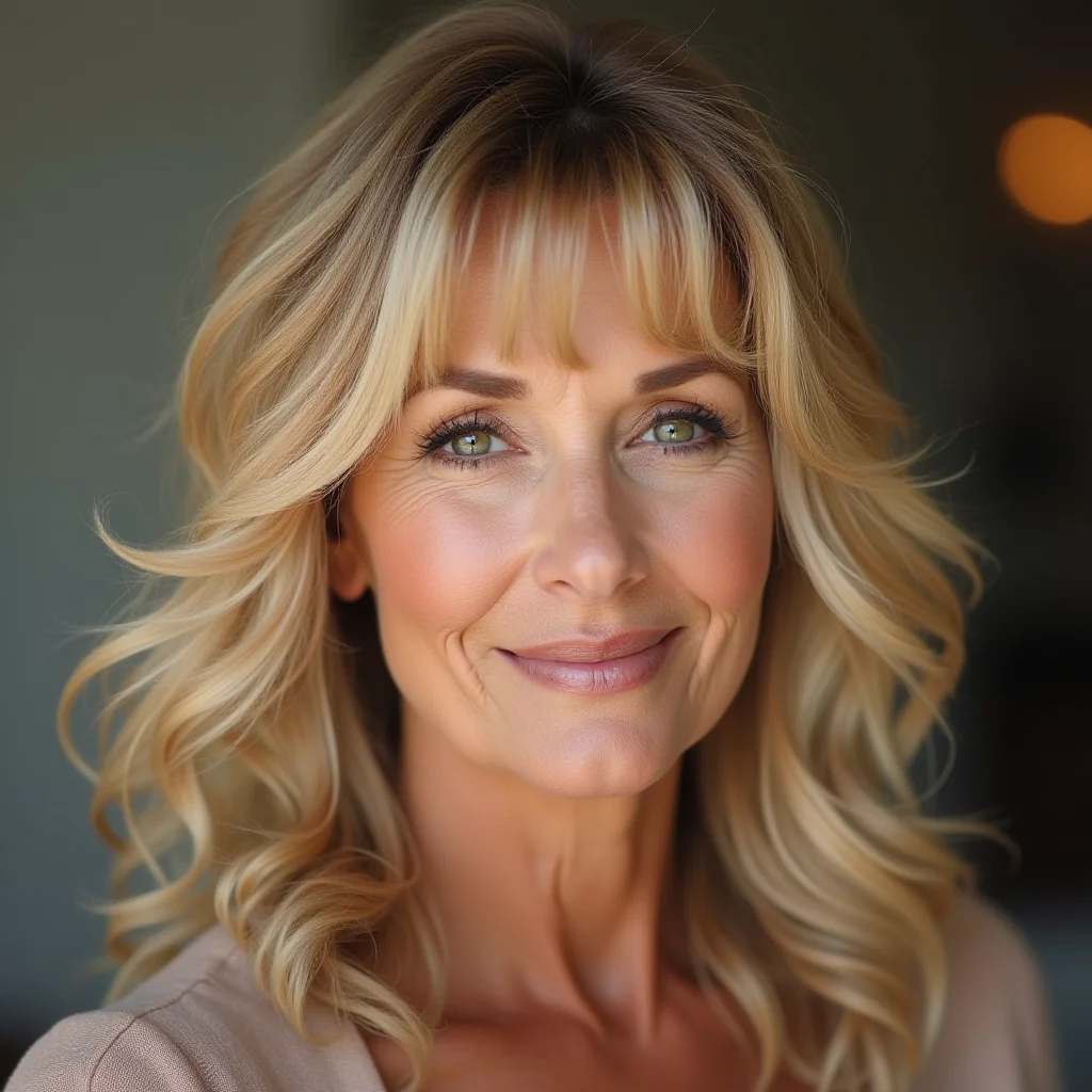 Sanfte Wellen mit stirnbedeckendem Pony