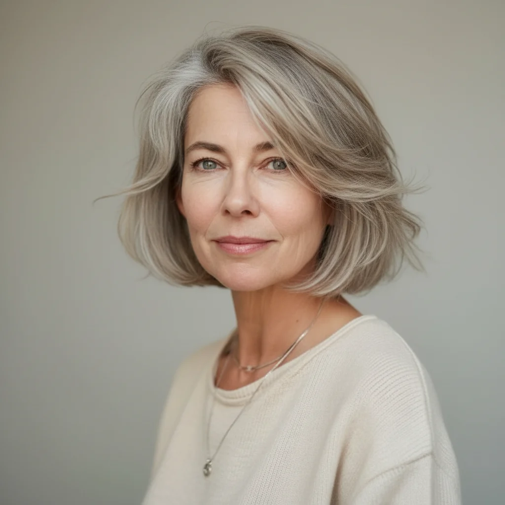 Shag Lob mit stufigen Enden und platinfarbenen Akzenten