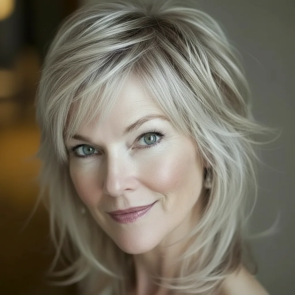 Shaggy Mullet mit weichen Kanten und Platinbraun-Mix