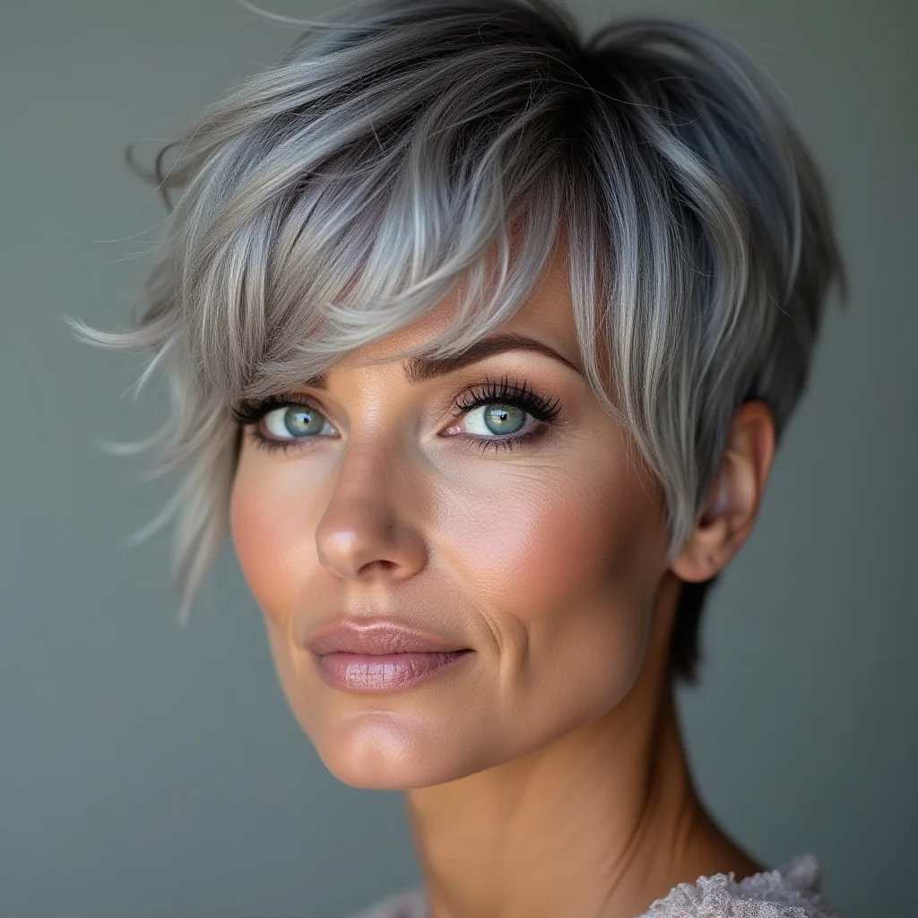 Silberner strukturierter Kurzhaarschnitt