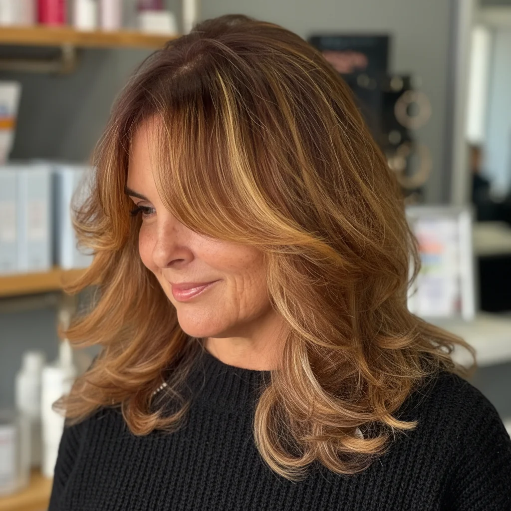 Stufenschnitt mit Strähnchen die das Gesicht umrahmen