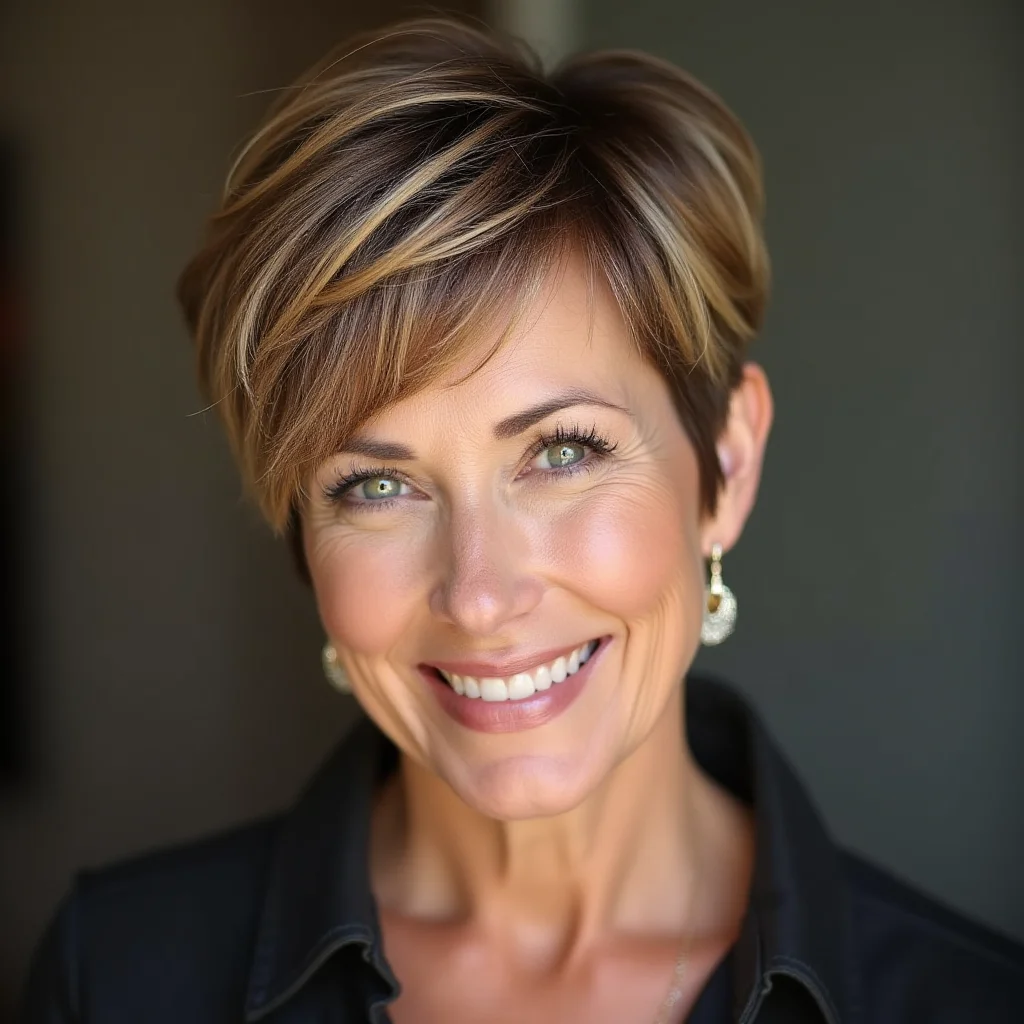 Stufiger Kurzhaarschnitt mit Strähnchen