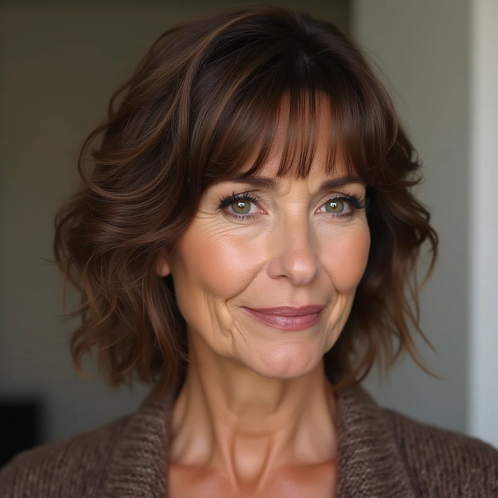 Stufiger Schnitt mit seitlich auslaufendem Pony