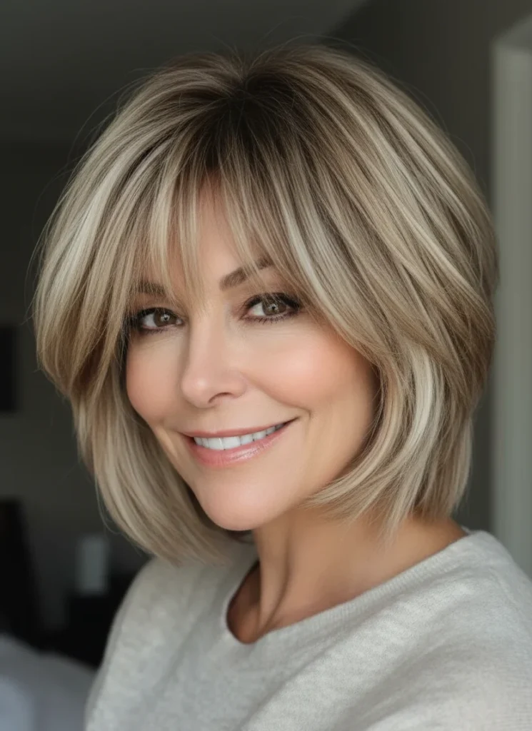 Stufiger Schnitt mit voluminösem Pony