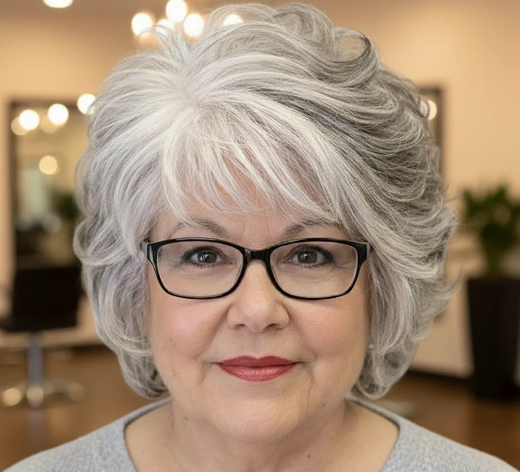 Stufiger silberner Bob mit Federn