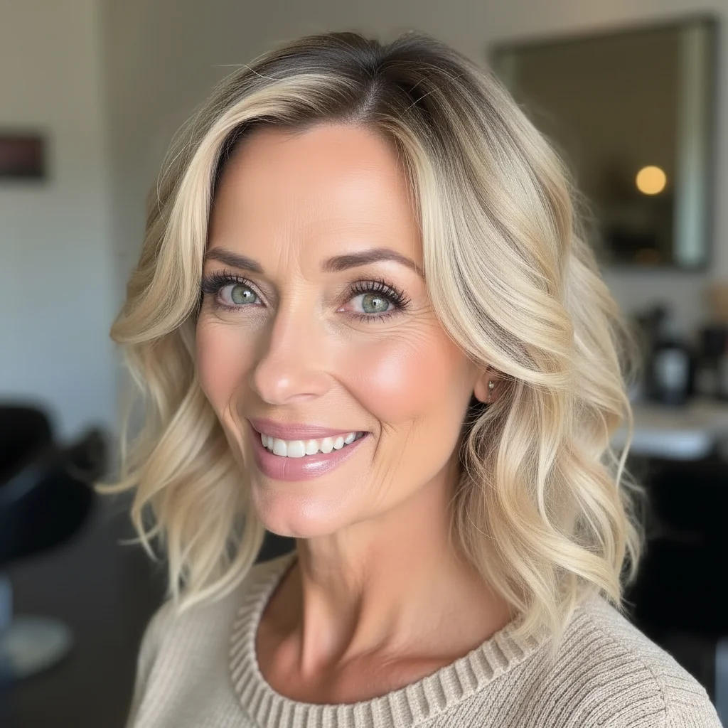 Voluminöser Blowout-Schnitt mit Goldblond