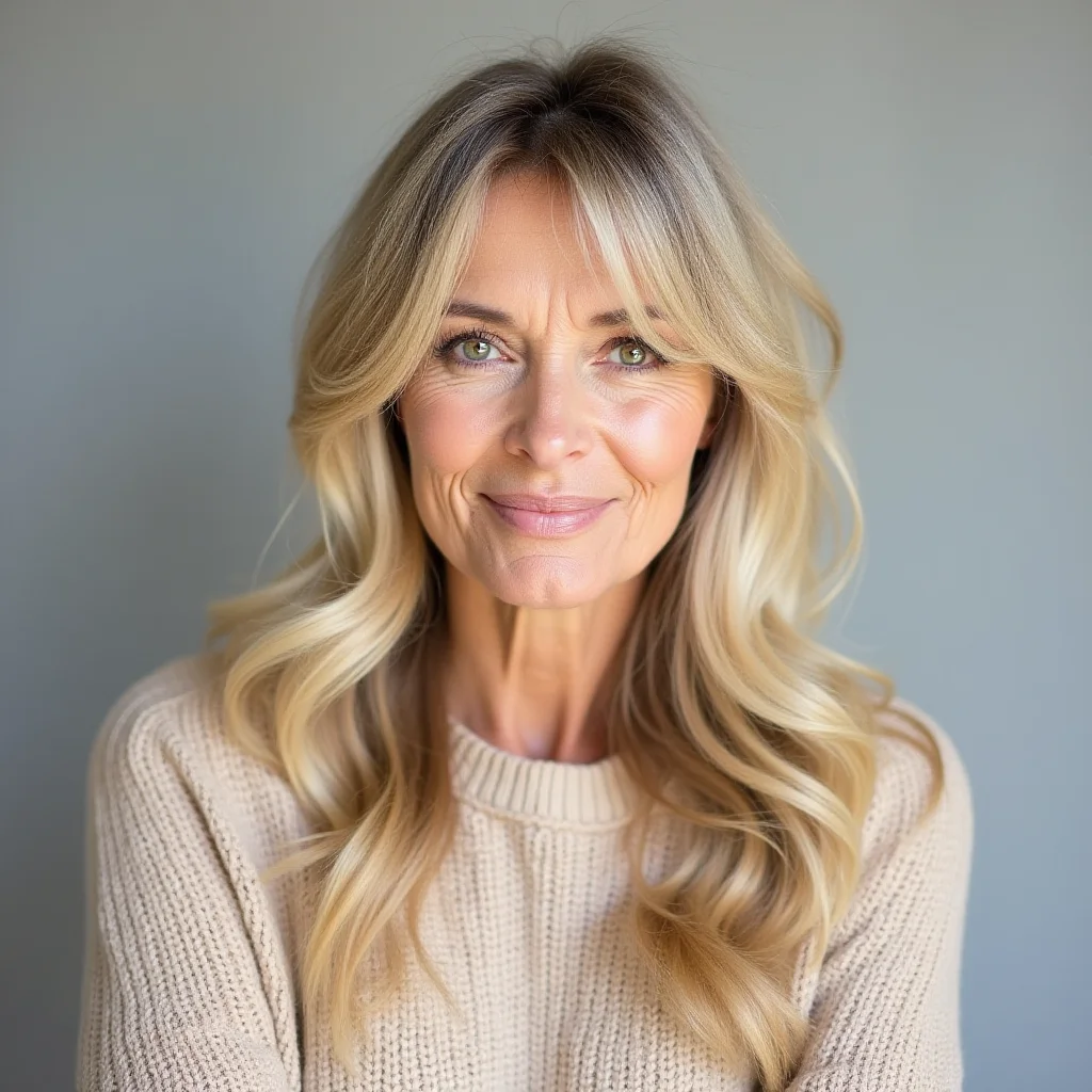 Voluminöser Blowout mit langem Pony