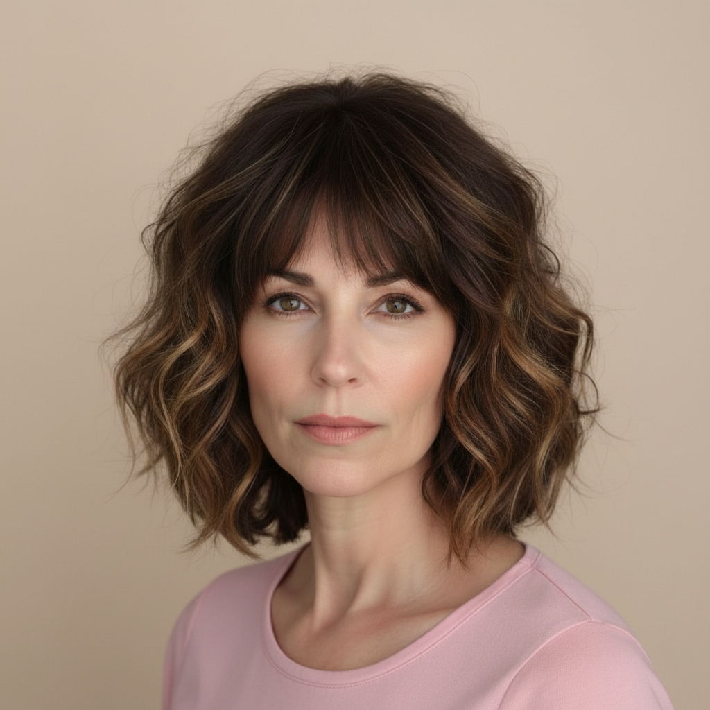 Voluminöser Shag mit lockeren Locken und goldenen Reflexen